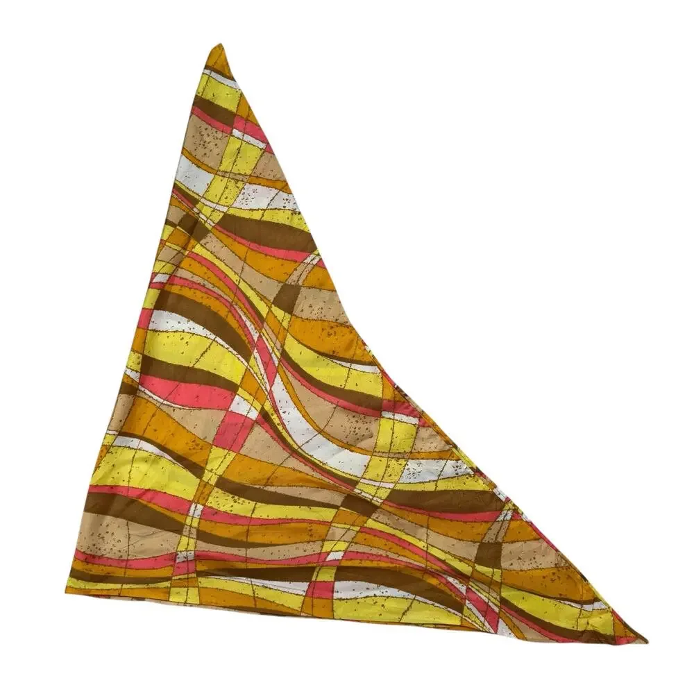 Vintage Handmade Mod Triangle Scarf Retro Orange Tan Yellow Headcover Polyester - Picture 5 of 7